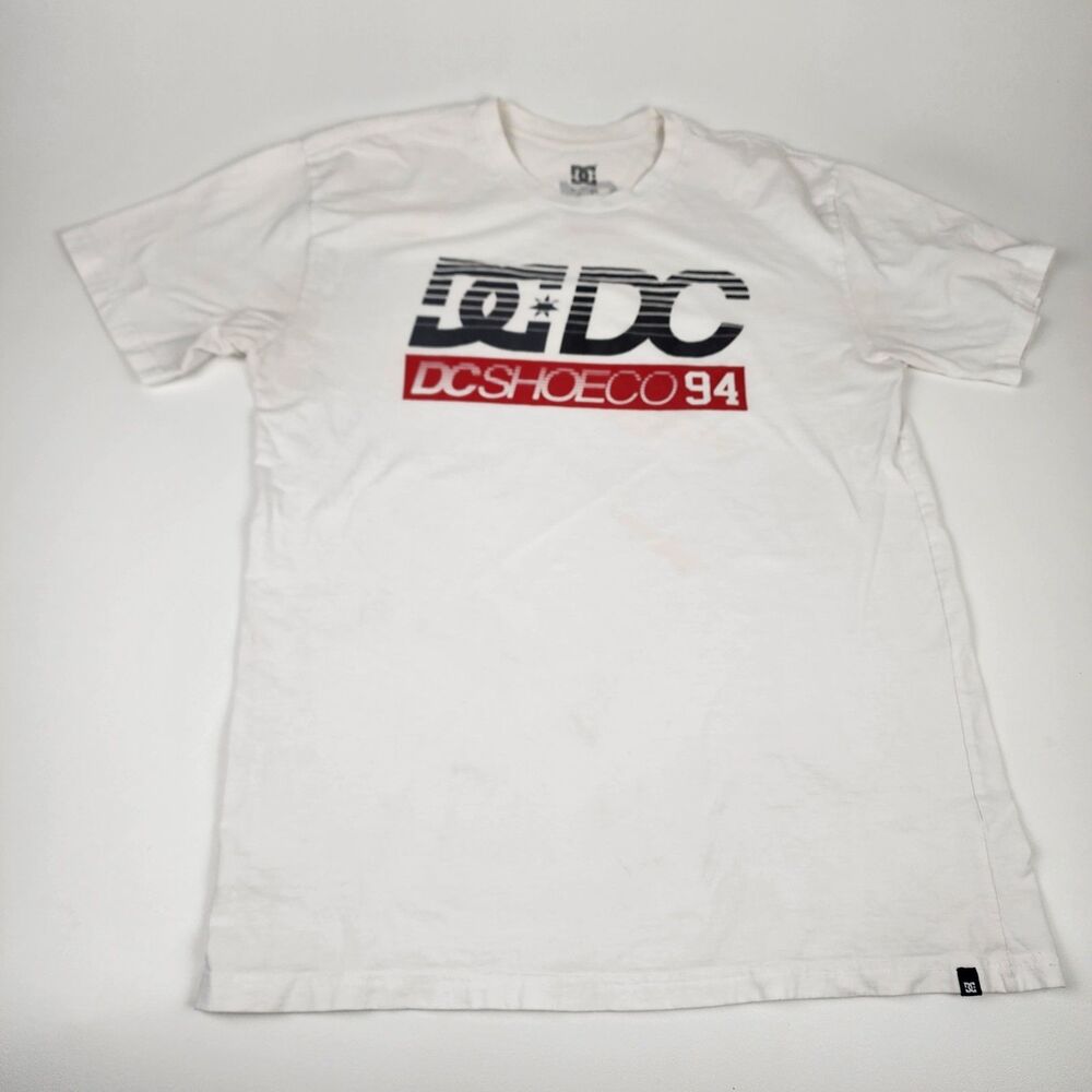 DC Shoes Co 94 Logo Graphic T-Shirt Men's Large White Skate Streetwear Cotton